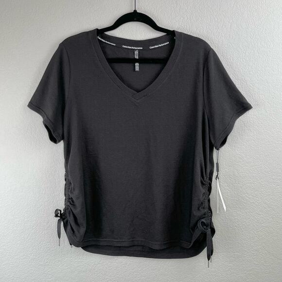 Calvin Klein Performance Bundle of 2 Black Side Tie Activewear Tops Plus 1X NWT - Picture 3 of 16